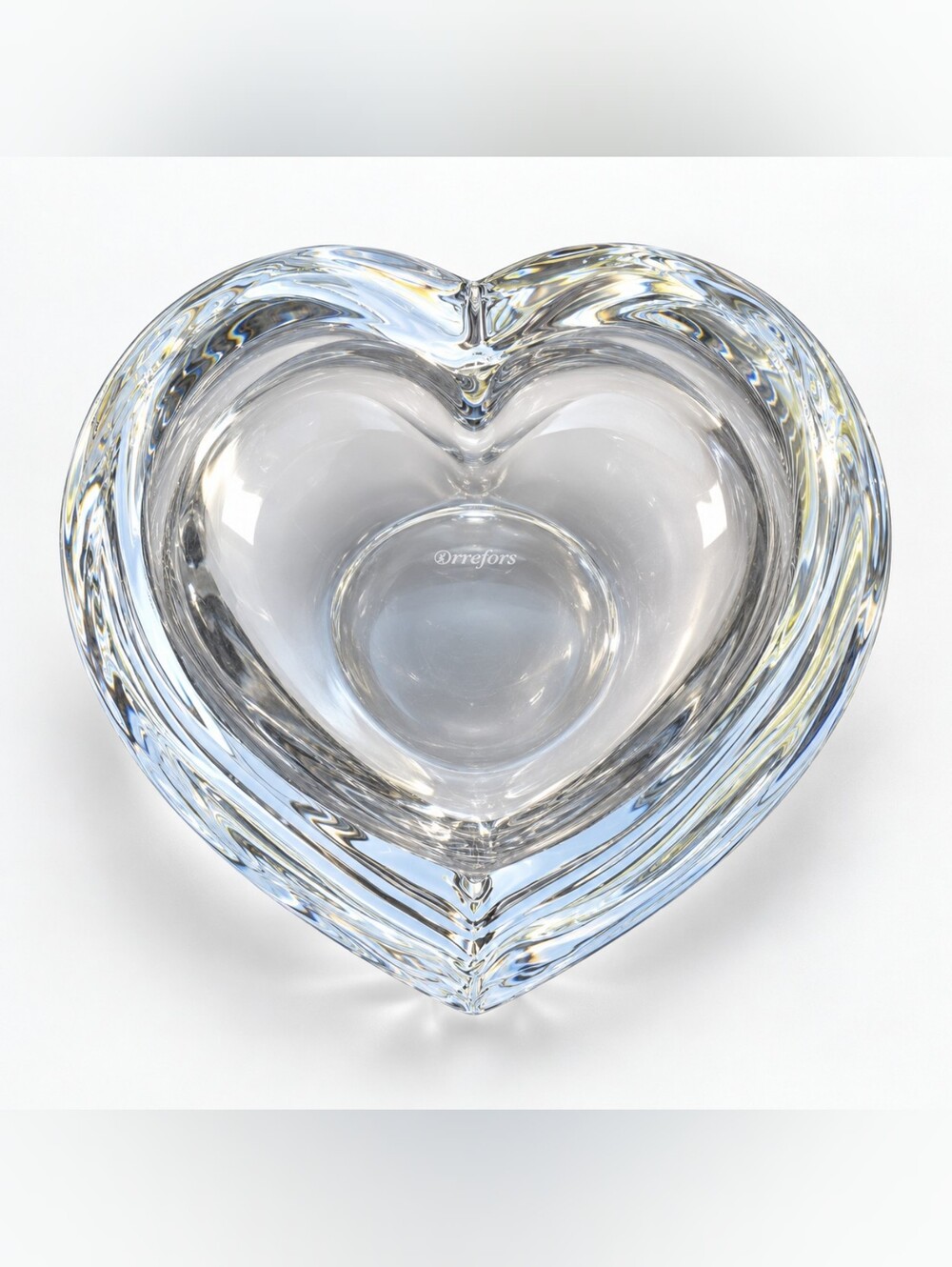 Vintage Orrefors Amour Crystal Heart Bowl Lars Hellsten Sweden
